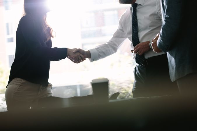 Business associates shaking hands after a deal