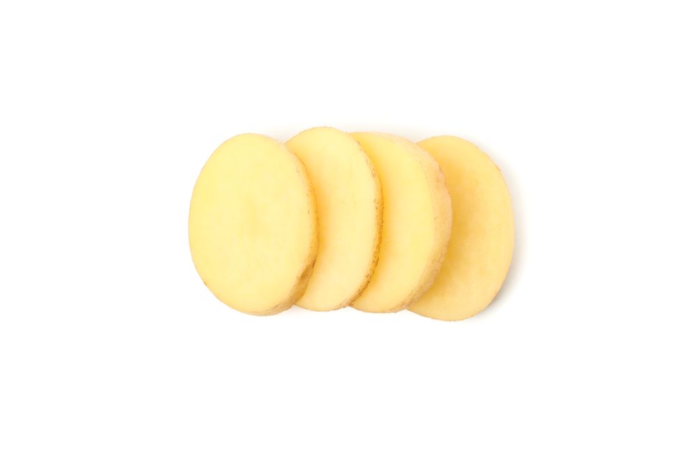 Looking down at potato slices