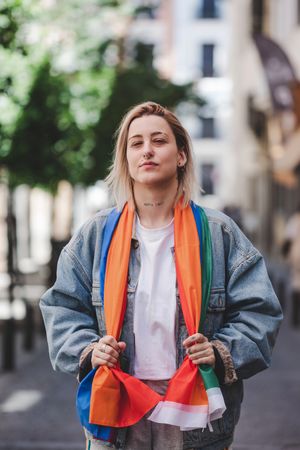 LGBT woman on city street