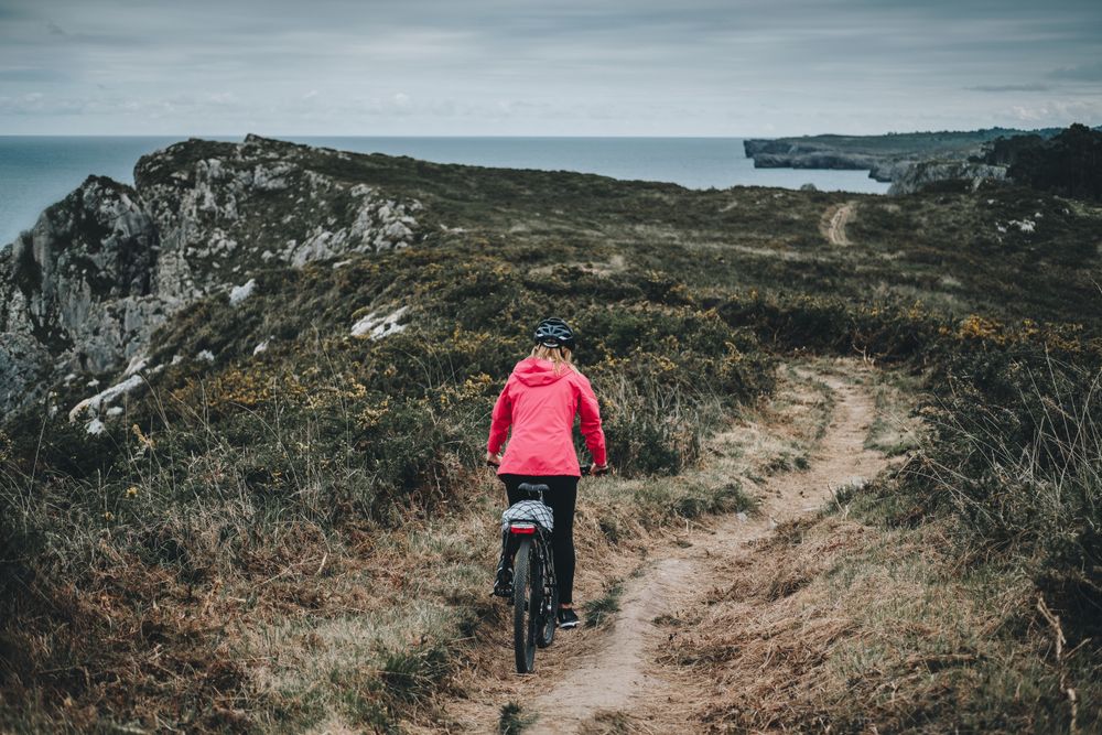 Female riding mountain bike
