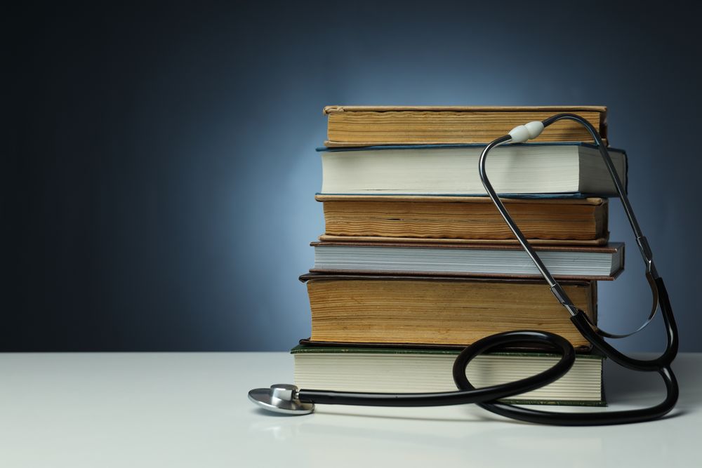 Medical literature - composition with books, space for text