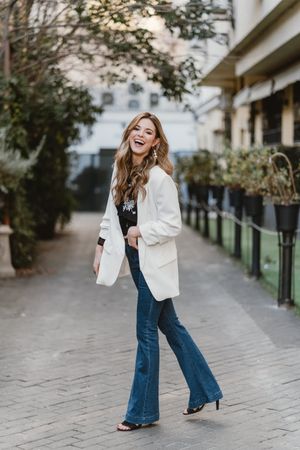 Charming woman posing on street
