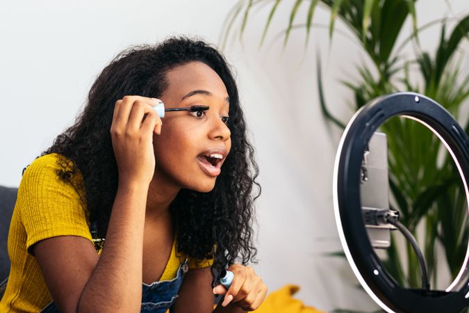 Beauty blogger making the most of technology.