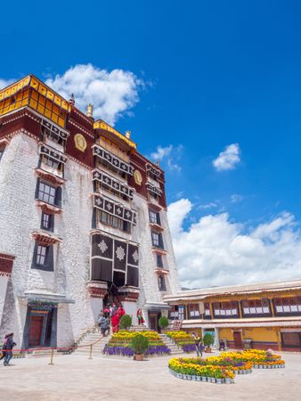 Tibet - August, 29 2014: Cloudy sky over beautiful building