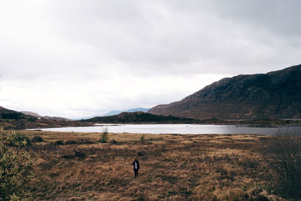 Traveling man in remote cold valley