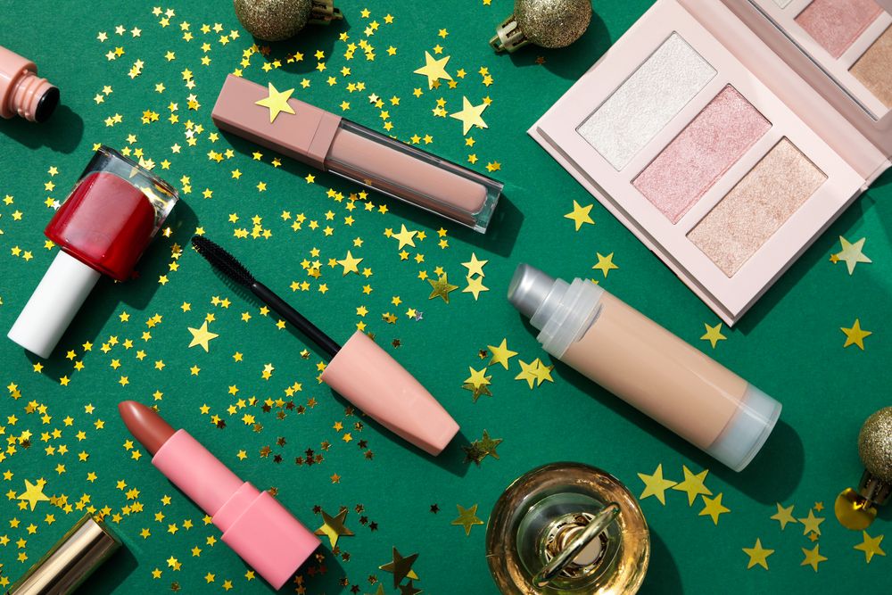 Concept of cosmetics, winter cosmetics, top view