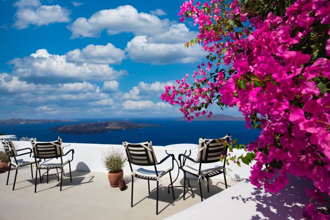 Relaxing place to sit looking over the Aegean Sea with clouds