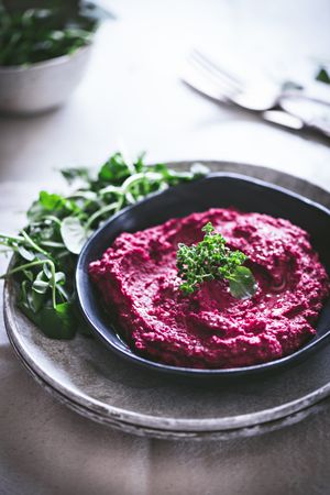 Hummus on plate