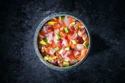 Exquisite seafood salad served in bowl