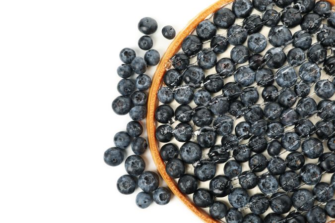 Tasty blueberry pie isolated on light background