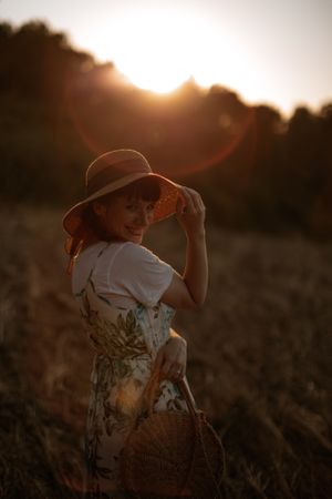 Woman walking in field
