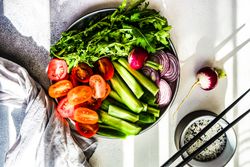 Healthy vegetable bowl in daylight
