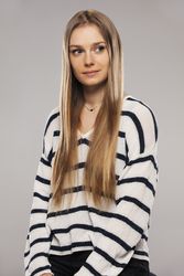 young woman in striped clothing