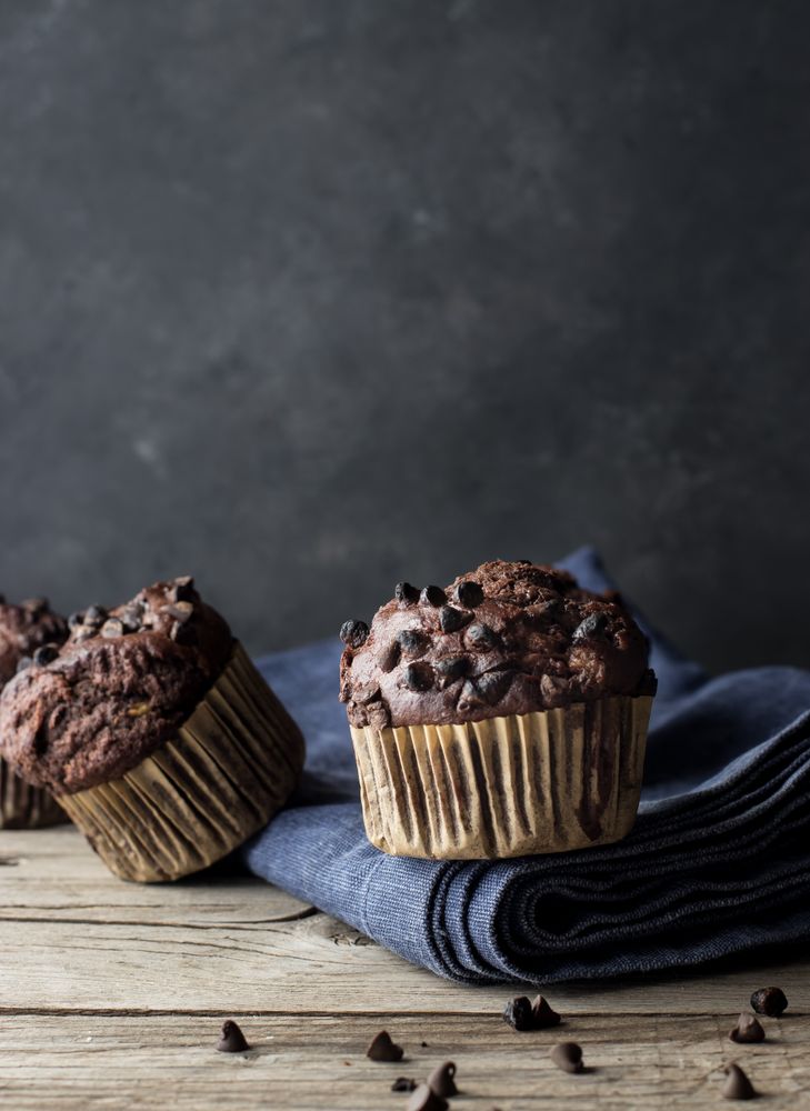 Chocolate banana muffin on towel