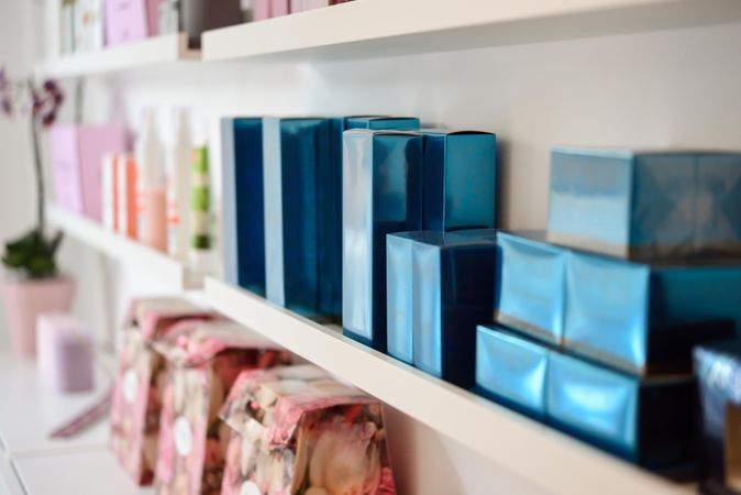 Boxes of beauty products in salon