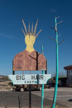 Quirky “Big Hair Shop” sign in Marathon, Texas