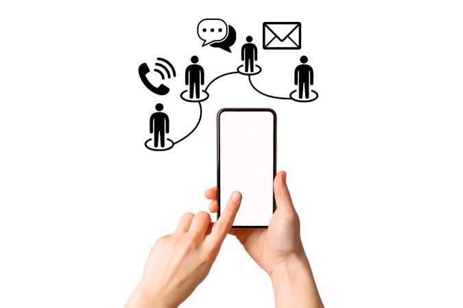 Person using a smartphone to engage in communication with others