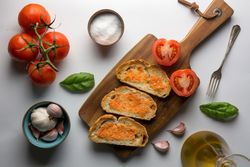 Spices and vegetables near toasts