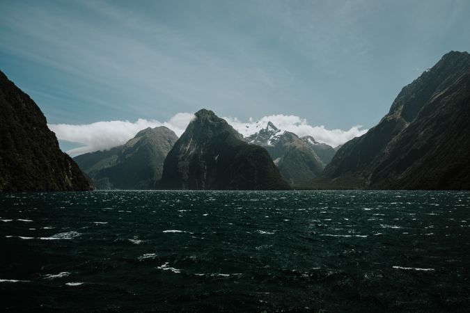 Peaky mountain range and lake