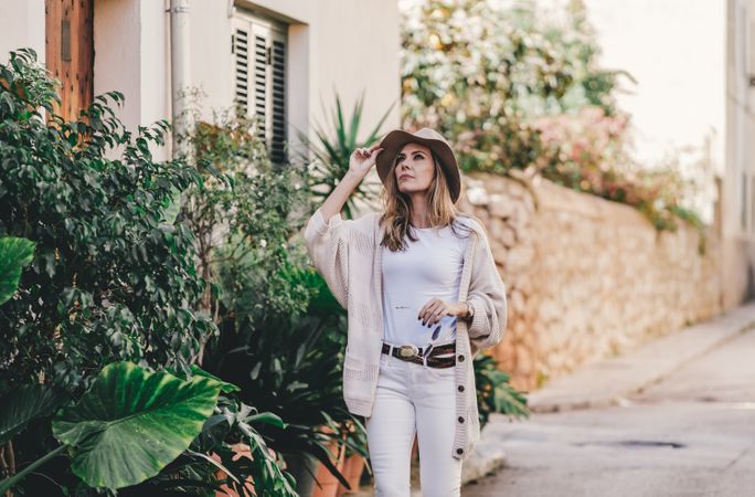 Tourist woman walking on the street