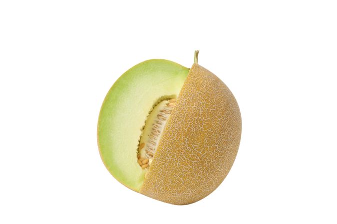 Cut fresh melon, isolated on plain background