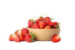 Bowl with tasty strawberry isolated on blank background. Summer berry