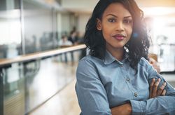 Portrait of a serious business woman standing with arms folded