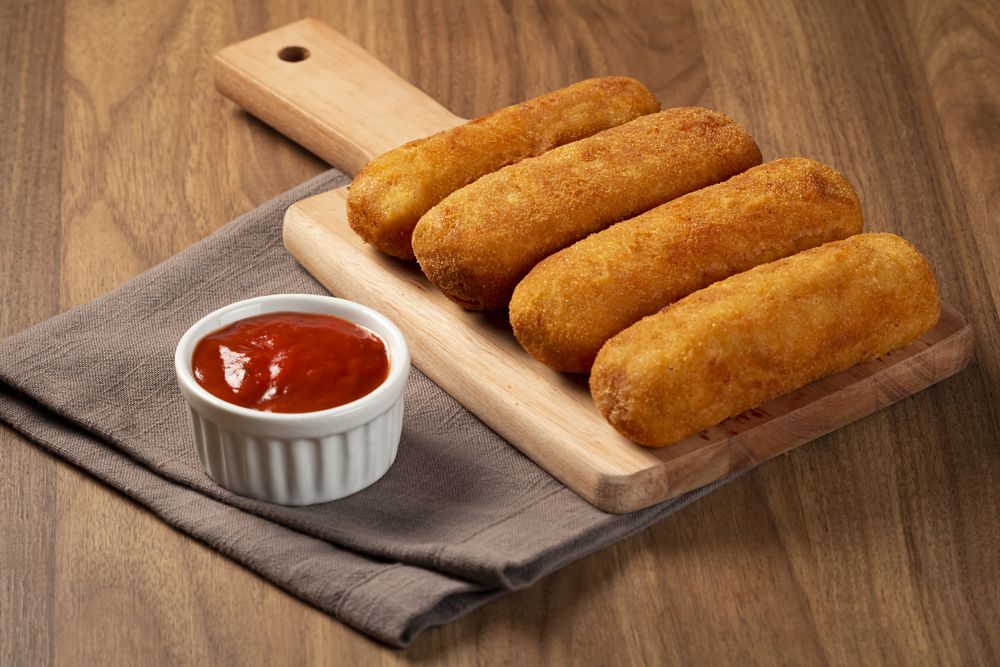 Fried risoles or Risol. Risoles stuffed with cheese and ham.