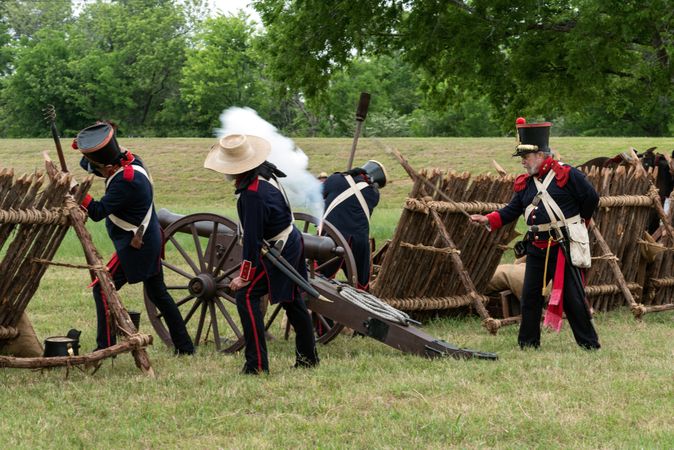 The Mexican artillery goes into action at the annual Battle of San Jacinto Festival, Texas