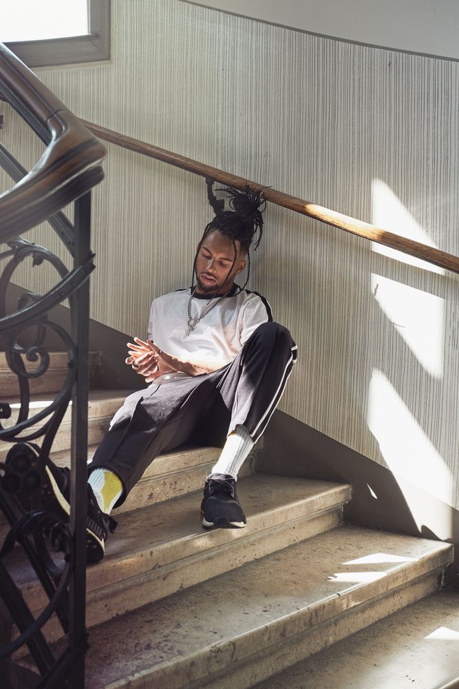 Black male with trendy hairstyle