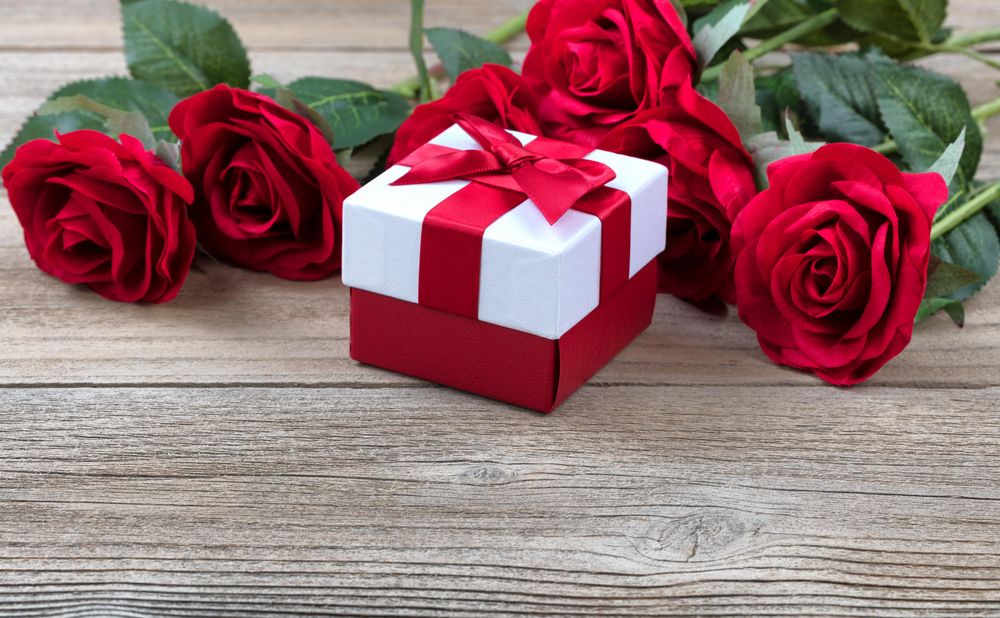 Valentine gift with love on rustic wood