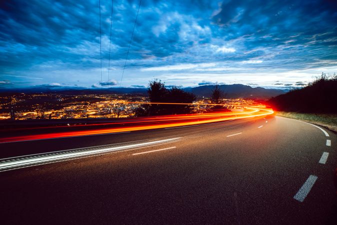 View of abstract shines on road at night