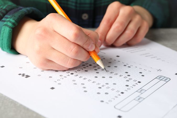 Close up of student taking a multiple-choice exam