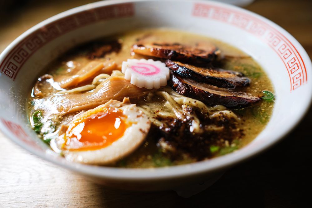 Traditional Asian ramen soup with noodles