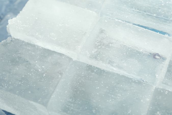 Top view of tightly stacked square ice cubes