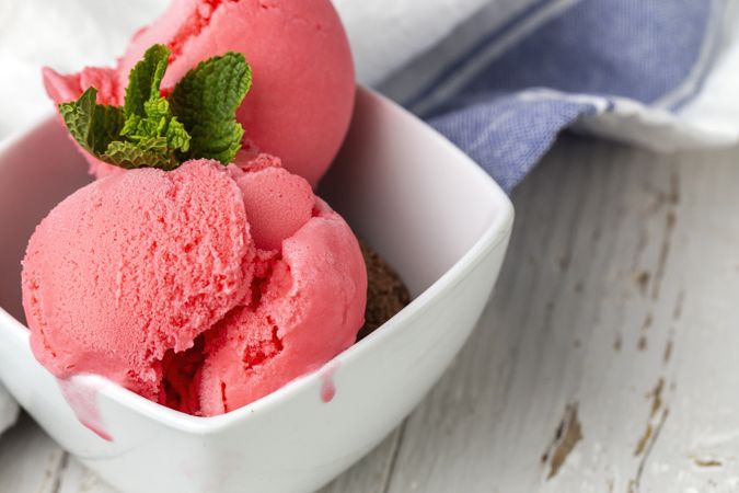 Appetizing strawberry ice cream in bowl