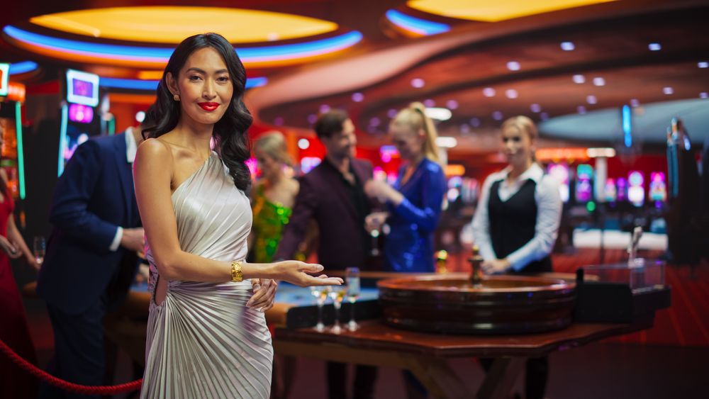 Portrait of a Young Asian Woman Wearing an Elegant Silver Dress