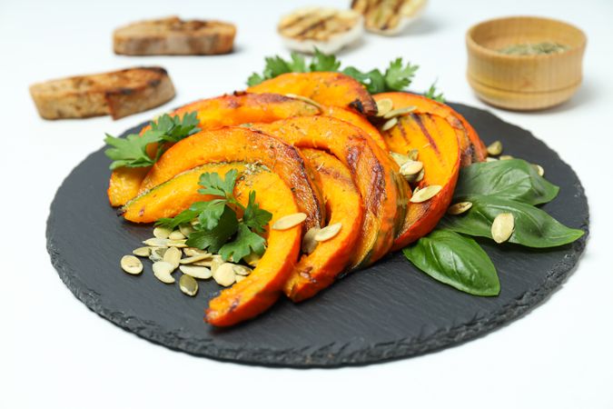 Concept of tasty homemade dish - baked pumpkin