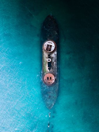 Top view of ship on water