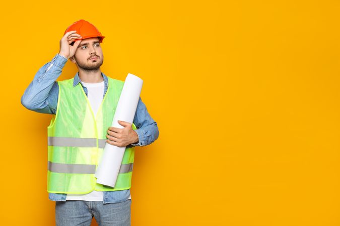 Young man civil engineer, space for text