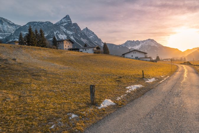 Country road toward alpine village