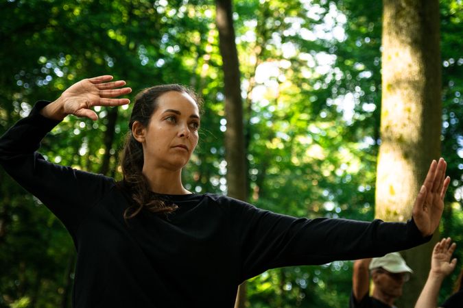 Focused woman during martial arts training