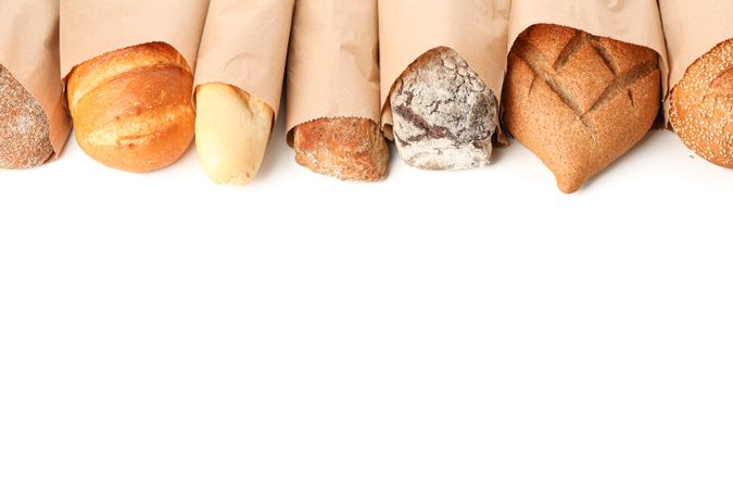 Bakery products isolated on blank background, top view