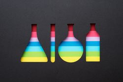 Chemistry testing flasks, jar and tube paper cut outs with stripped filling