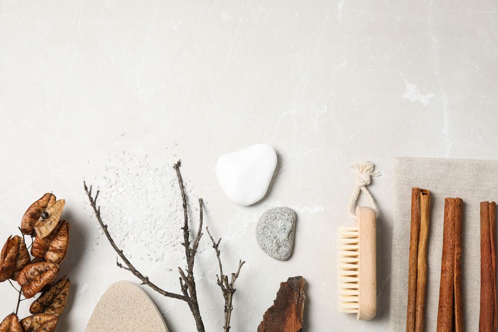 Flat lay of creative moodboard composition, space for text