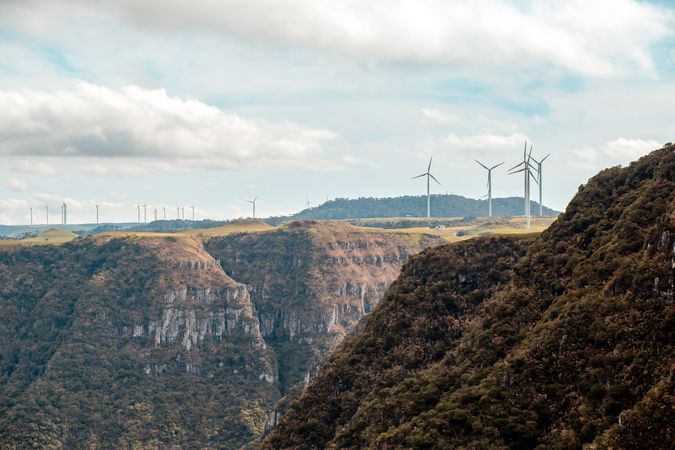 Wind turbine on mountainous landform in Brazil