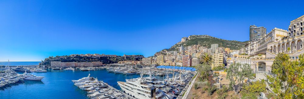 Panoramic view of the port Hercules and the F1 bleachers, Monaco
