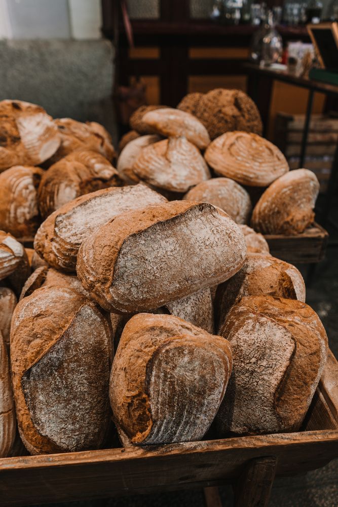 Fresh rye bread on trays