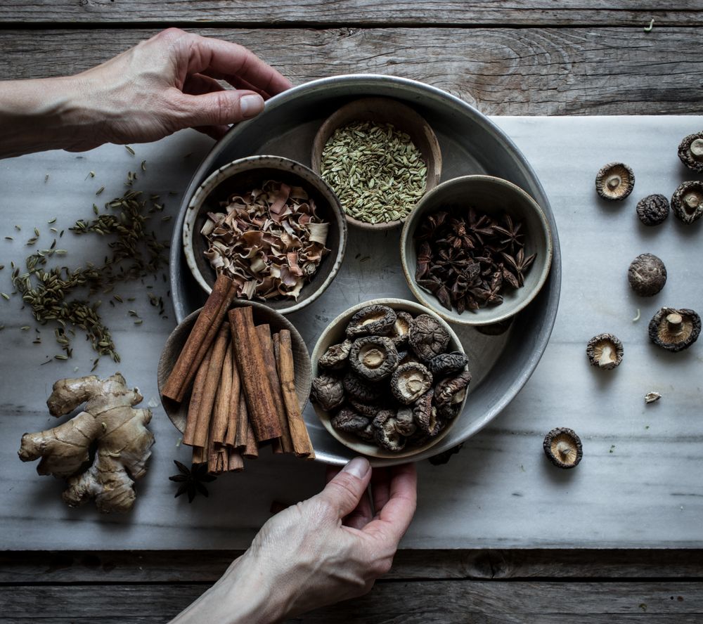 Spices and dry mushrooms on board