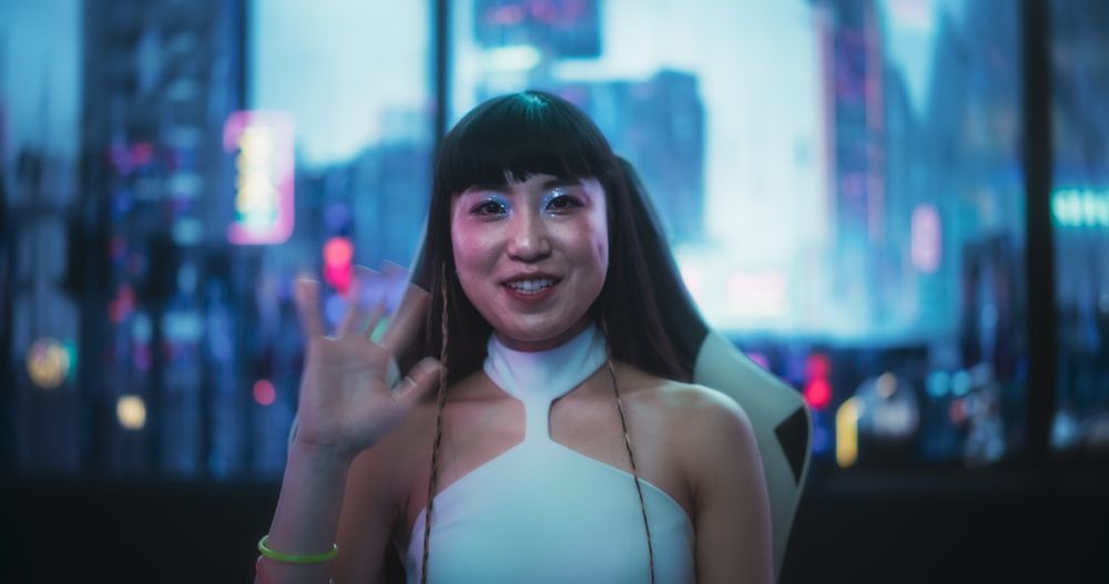 Screen Replacement: Japanese Female Having a Conversation on a Video Call